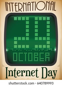 Poster with retro computer screen with reminder date for Internet Day in October 29.