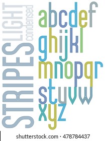 Poster retro font with triple stripes, bright condensed lowercase letters on white background.