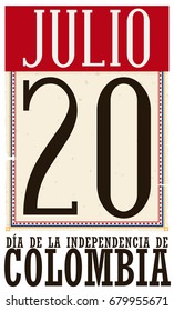 Poster with retro loose-leaf calendar and reminder date for Colombian Independence Day (written in Spanish) with tricolor frames in the paper.
