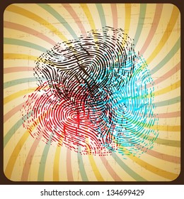 Poster in retro style with colored fingerprint.
