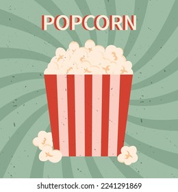 Poster im Retro-Stil. Popcorn in einer Papiertasse.