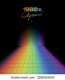 poster in retro-wave style in rainbow colours