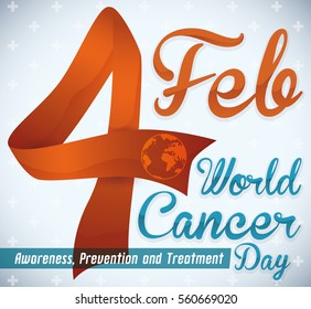 Poster with a ribbon like number four commemorating the date for World Cancer Day in February.