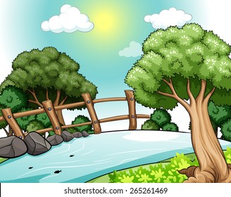Afiche de un río con árboles en la orilla