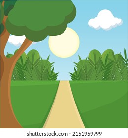 Dibujo vectorial del paisaje forestal de la carretera de carteles