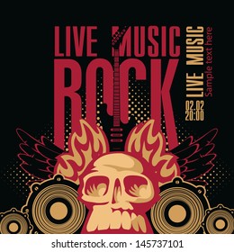 Poster For A Rock Concert With A Human Skull And Electric Guitar