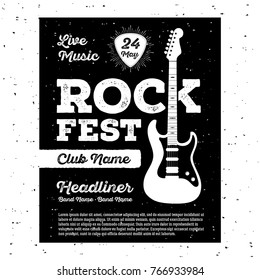 Poster for a rock music festival with guitar. Rock and Roll sign. Vector illustration.