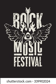 Poster For A Rock Music Festival With  Skull, Guitar And Wings