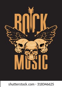 poster for a rock music with skull, guitar and wings