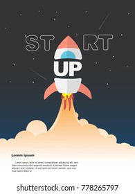 Poster Rocket launch ship. start up, concept of new business. vector design