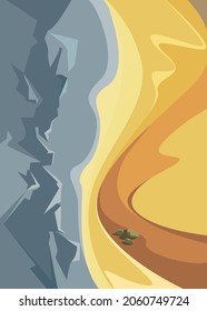 Poster with rocks and desert. Placard design in flat style.