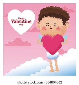 poster romantic valentine day cupid with pink heart