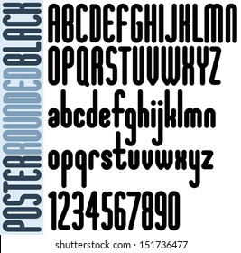 Poster Rounded Bold Condensed Tall font for headlines, advertising, web or print design. Stylish retro letters designed alphabet. Vector.