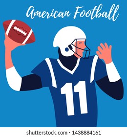 Poster rugby player makes a throw. Quarterback. American football. Rugby ball. Vector EPS 10 file editable