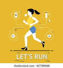 
Poster with running woman and modern line elements. Vector illustration.
