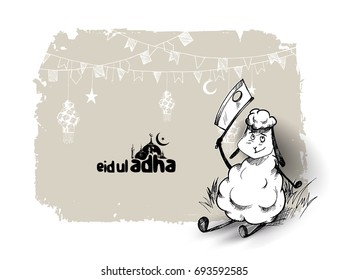 Poster for the Sacrifice Feast "eid-al-adha". Hand drawn vector illustration.