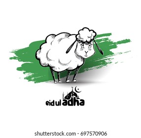 Poster for the Sacrifice Feast "eid-al-adha". Hand drawn vector illustration.