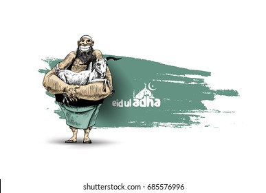 Poster for the Sacrifice Fest "eid-al-adha". Hand drawn vector illustration.