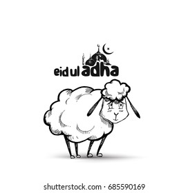 Poster for the Sacrifice Fest "eid-al-adha". Hand drawn vector illustration.