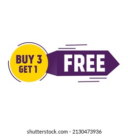 poster sale banner buy 3 get 1 free. poster design template, discount. Vector illustration