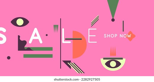 Poster sale. Bright abstract background with various geometric elements. A composition of various shapes.