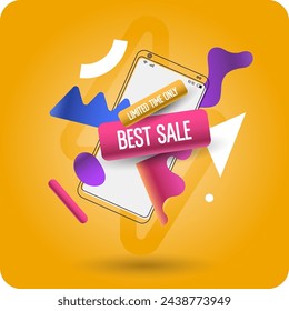 Poster sale. Bright abstract background with various geometric elements. A composition of various shapes. A template for creative work.