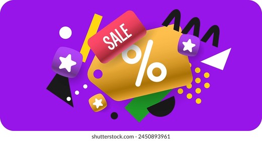 Poster sale. Bright abstract background with various geometric elements. A composition of various shapes. A template for creative work.