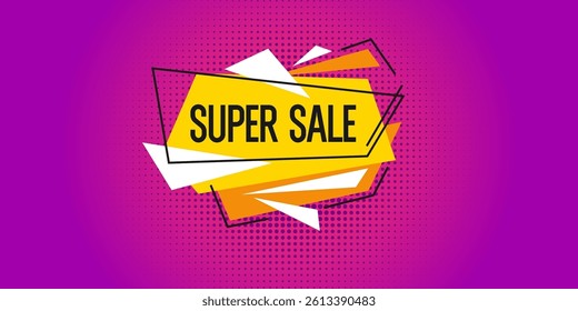 Poster for sale in the store. Bright illustration in the style of comics. The banner tells you about discounts.