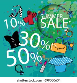 Poster sale women's accessories on green textured background