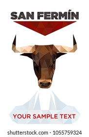 Poster For San Fermín, Low Poly Style Bull, Vector Illustration