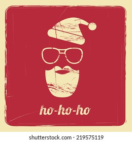 poster with a santa hipster silhouette and slogan "ho-ho-ho" vector background with retro effect