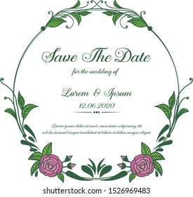 Poster save the date, with art of vintage pink rose flower frame. Vector