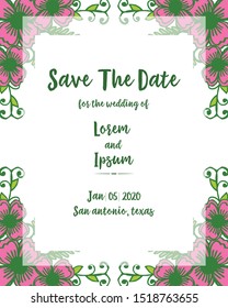 Poster save the date, with pattern pink flower frame. Vector
