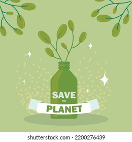 afiche de salvar el planeta con una planta
