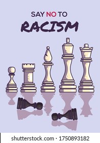 Poster Say No To Racism. Protest Banner about Human Right of Black People. Chess Vector Illustration