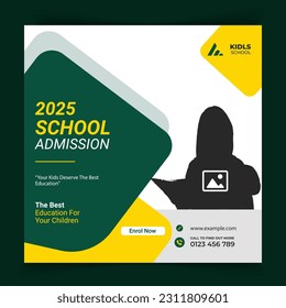 A Poster For A School Admission Company That Says 2025 School Admission, With Premium Vector. 
Education Social Media Pack Template.