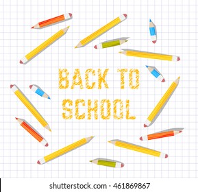 Poster school Educational back to school written on paper in a cage. Vector illustration