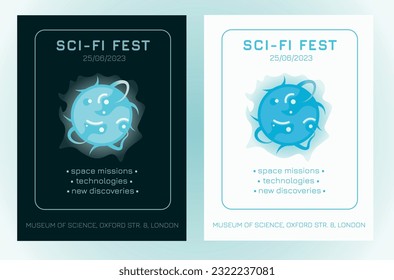 Poster for science event and show, sci-fi festival, lectorium, master classes in museum and planetarium. Banner for space missions, technologies and new discoveries. Flat vector Illustartor EPS 10