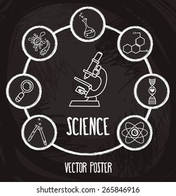 Poster With Science Icons In Hand Drawn Cartoon Style, Vector Illustration