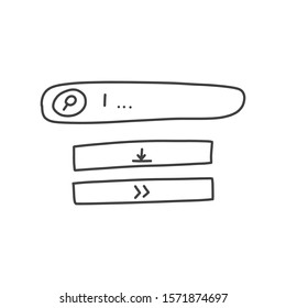 Poster, search bar box online, sketch hand drawn. Convenient application, search for necessary information, download files from world wide Internet. Cartoon flat art style jagged lines border.