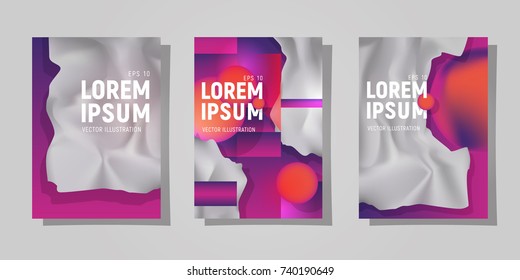 Poster set with abstract composition. Colorful shapes and gradients and hipster colors. Trendy design.