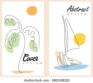 Conjunto de carteles con la composición de formas orgánicas abstractas en un estilo de collage contemporáneo de moda, se puede usar para la decoración de arte de pared, postales, diseño de portada