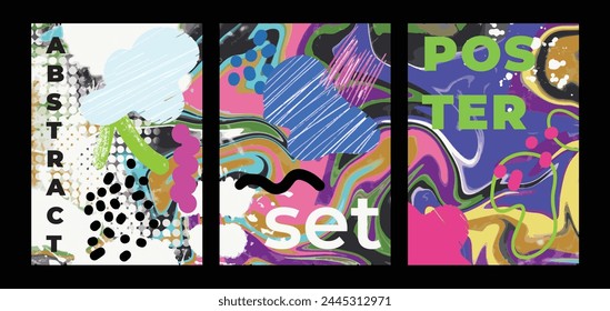 Poster set abstract stains graffiti style street art drawing on the wall poster banner card design elements vector file