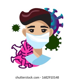 poster set coronavirus, pandemic, health prevention, medicine, people in medical mask, biological hazard