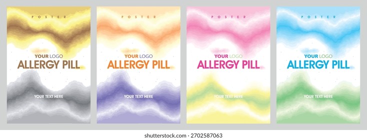 Poster set featuring abstract nature-themed allergy pill design in clean modern vector style.
