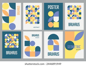 Cartel engastado en estilo geométrico. Afiches de Vector abstracto modernista con Formas minimalistas de moda influenciadas por el estilo suizo.