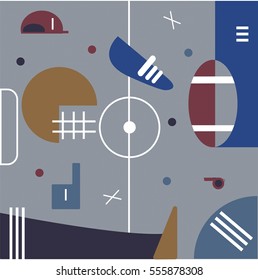 A poster with a set of pictures on the theme of rugby. Team sports, game.Rugby ball. Flat design vector