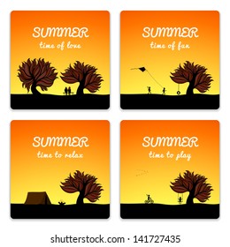 Poster set summer landscape style, family,love, fun, recreation theme, vector background illustration