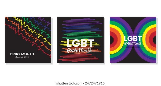 Afiche colocado Asistencia para la comunidad LGBT con estos coloridos afiches del Mes del Orgullo. Los garabatos enérgicos del arco iris sobre un fondo negro hacen una declaración poderosa para la igualdad y el amor.