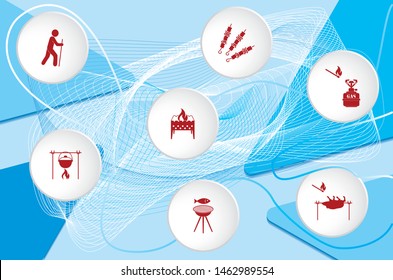 Poster with Set of travel and camping equipment icons. Vector illustration
